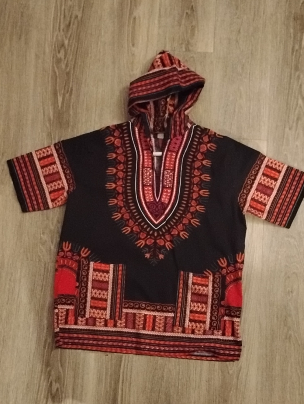 Kids Black Hooded Dashiki Sweatshirt with Red & Orange Tribal Print